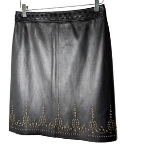 NWT Elie Tahari Leather Brass Grommet Chocolate Brown Coco Grace Skirt 4 ($598)